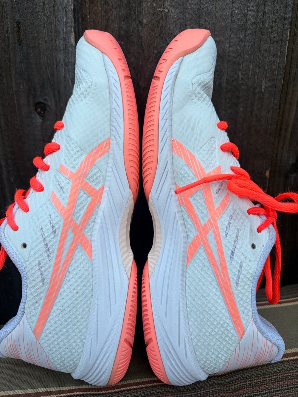 Asics Women’s 7 Gel-Game 9 White Vivid Coral Tennis Shoes Mesh Sneakers
